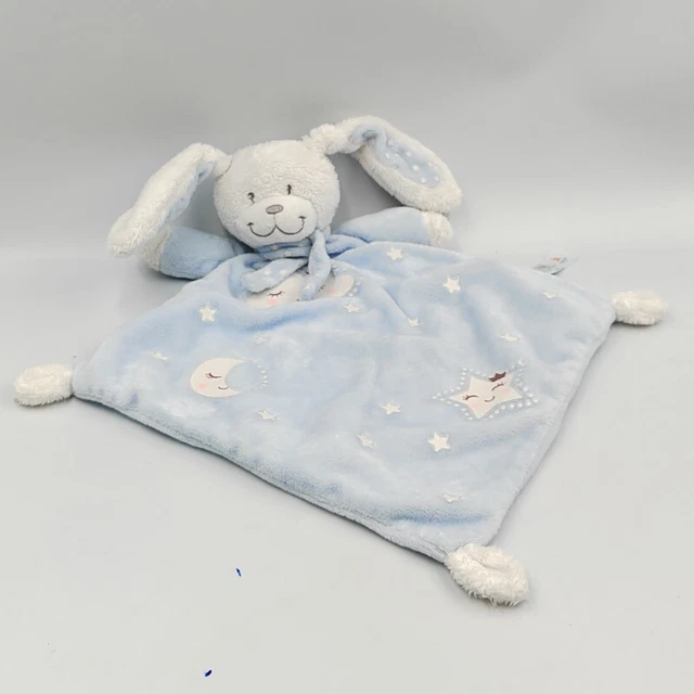Doudou luminescent plat lapin blanc bleu nuage lune NICOTOY SIMBA TOYS - 33122