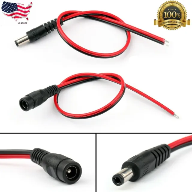 DC Power 5.5x2.1mm Male Female Plug Pigtail Cable Tinned For Laptop Adapter US
