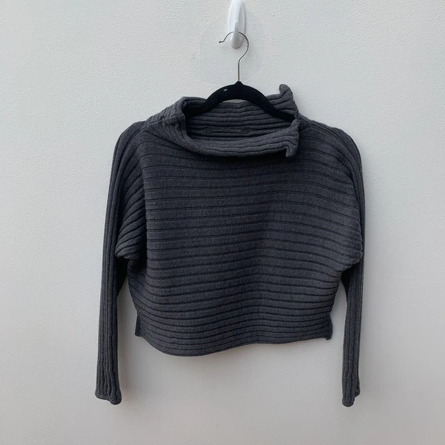 Elemente Clemente Ladies 1 UK 8 Grey Chunky Rib Knit Jumper Cropped Boxy Wool