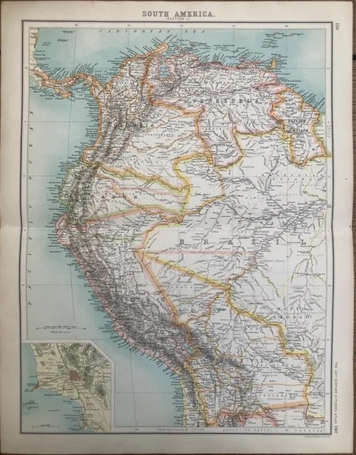 Original/Antique/1902/Map/South America/Bartholomew/Print