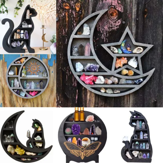 Moon Cat Fairy Star Heart Wooden Shelves Halloween Crystal Display Shelf Decor