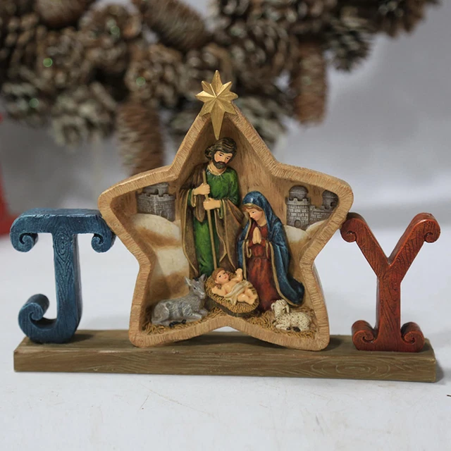 Qklovni Lampe Étoile De Crèche De Noël, Ornements De Noël LED En Bois Scène De Nativité