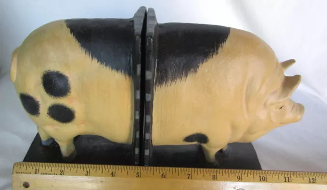 Vintage Pig Bookends Door Stops Heavy Cast Iron Farmhouse Country Rustic