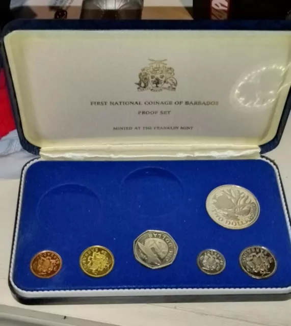 1973 First National Coinage Barbados Proof Set Franklin Mint Silver w/COA