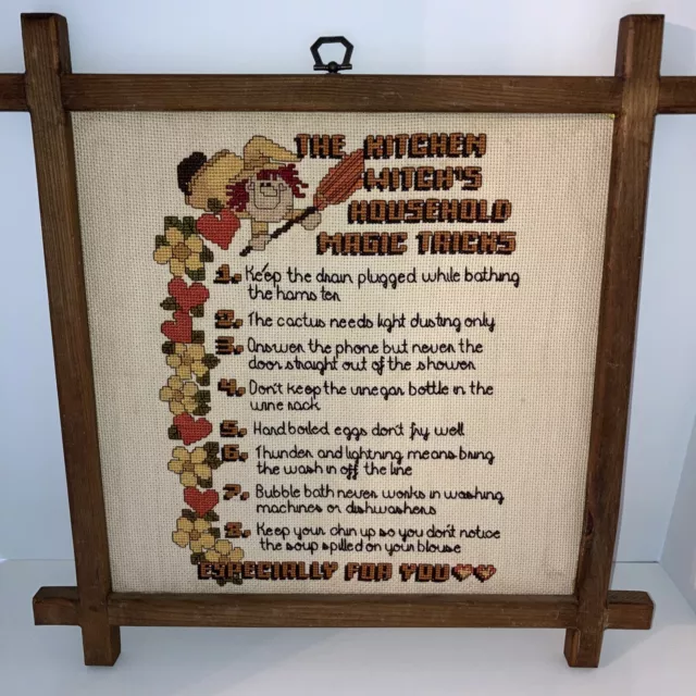 "The Kitchen Witch's Household Magic Tricks" Completed Framed Needlepoint