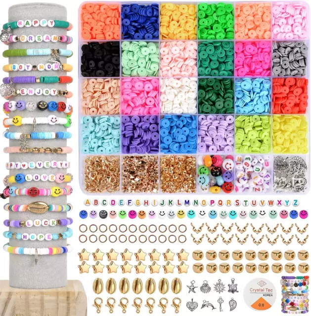 4800Pcs Clay Beads for Jewelry Making Bracelet Kit,Flat round Polymer Best New