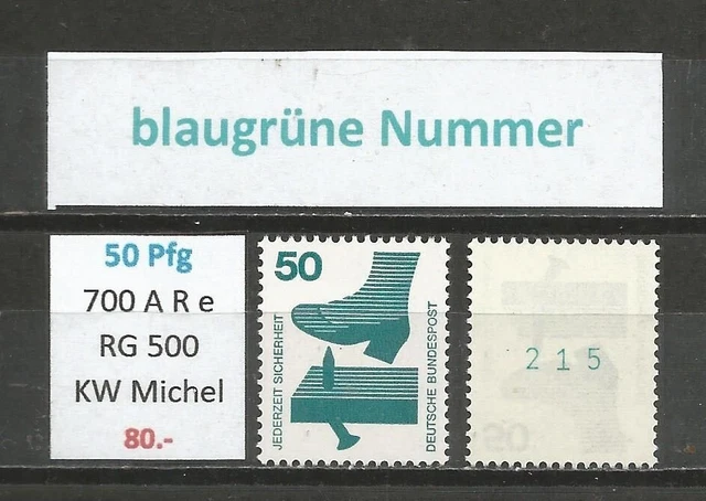 RM Unfallverhütung 50 Pfg MiNr. 700 A Re blaugrüne Nummer (!) postfrisch