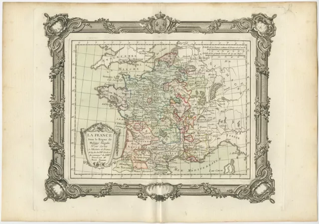 Antique Map of France under the reign of Philip II by Zannoni (1765)