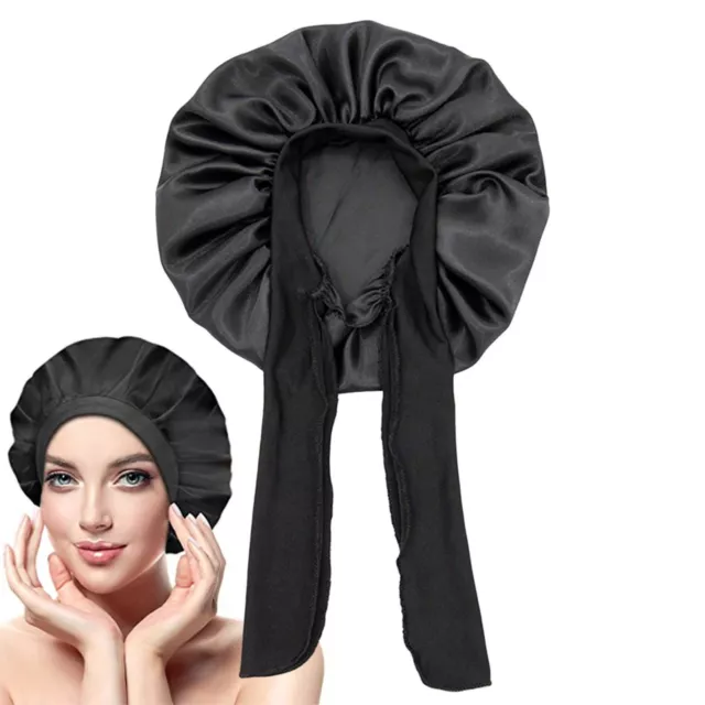 Women Satin Night Sleep Cap Hair Bonnet Hat Silk Head Cover Wide Elastic Band