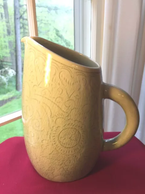 ASIAN CELADON GREEN w/ Hand Decorated INCISED Lg PITCHER w/ Crackle Glaze