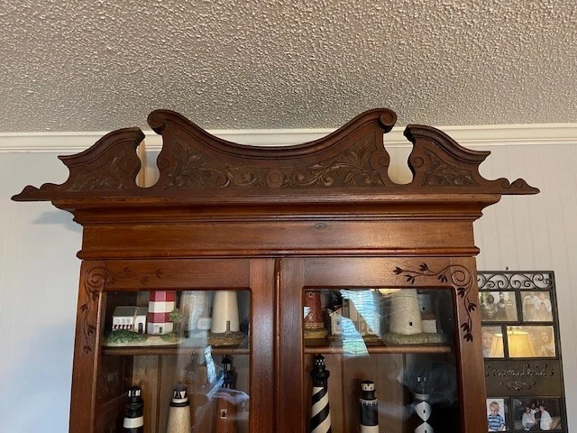 Antique Walnut Fancy Carved Wood Crown/Crest/Fireplace Mantel Pediment 47 1/4" L