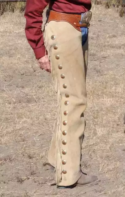 Men Native American Suede Leather Pant Rodeo Mountain Western Cowboy Chap