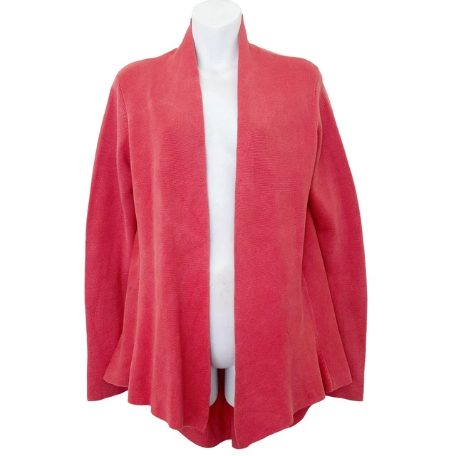 Eileen Fisher Silk  Sweater Cardigan Salmon Pink Coral Open Front Long Sleeve S