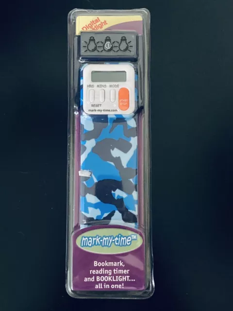 NEW Mark-My-Time LED Book Light & Digital Reading Timer Bookmark Blue Camouflage 2