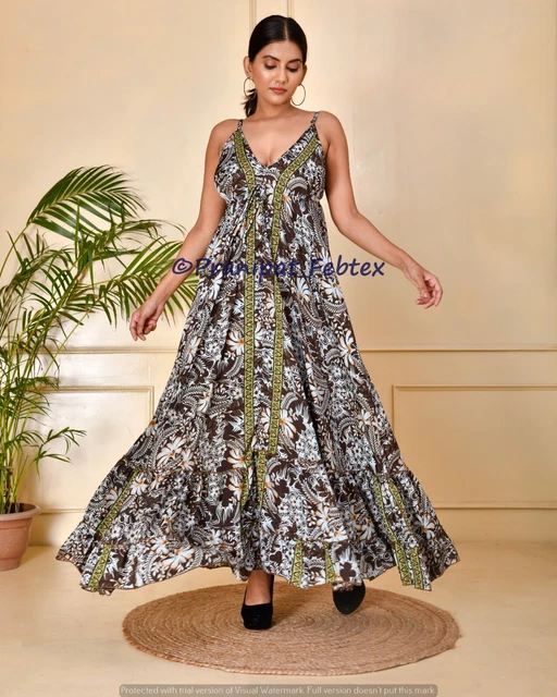 Vestido Largo Multicolor Koroshi Para Mujer - Tirantes Ajustables Y Espalda Descubierta - 100% Viscosa