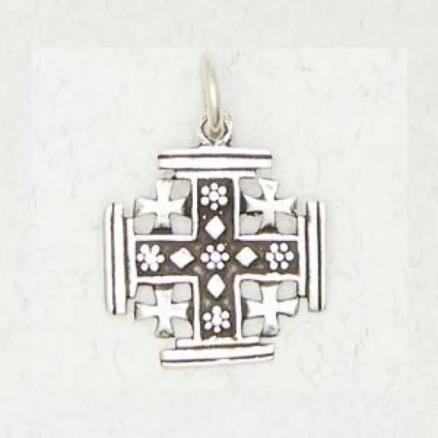 Tiny Cross of Jerusalem .925 Sterling Silver Medieval Christian Pendant