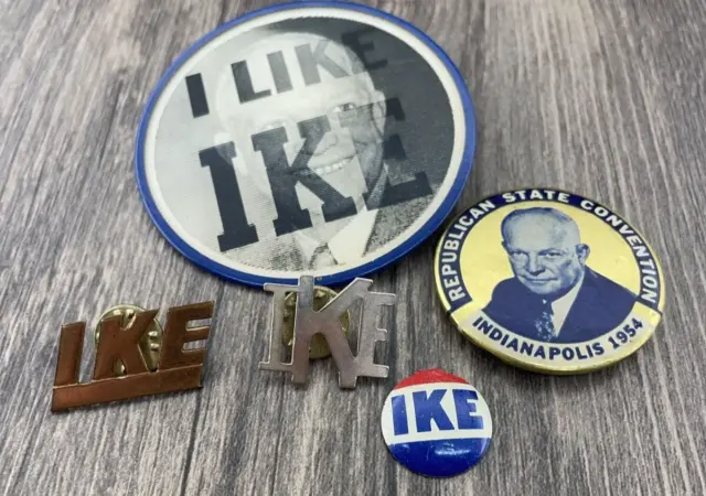 Vintage Ike Dick Flasher Small Metal Ike Small Political Campain Buttons Pins