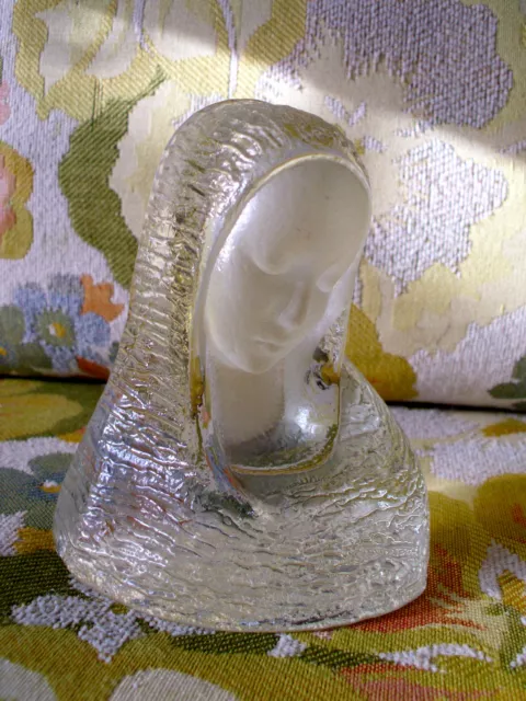 Viking Vintage Mary Glass Sculpture Frosted Icon Religious Art Glass Madonna