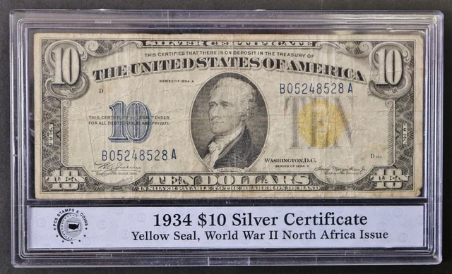 1934 A $10 WW2 North Africa Issue Ten Dollar Silver Certificate In PCS Holder