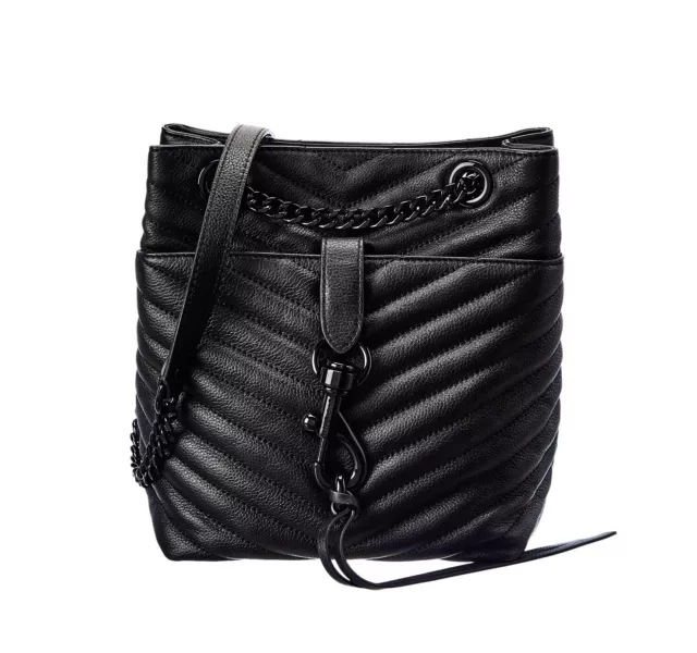 NWT REBECCA MINKOFF Edie Bucket Leather Crossbody BLACK BLACK AUTHENTIC