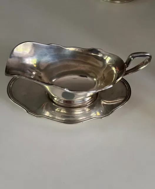 LBS Co silver plated Sheffield gravy boat and saucer, good condition