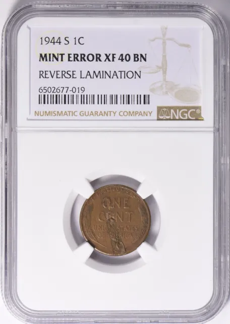 Wow! What an Error 1944S Lincoln prominent REVERSE LAMINATION NGC grade XF40 BN