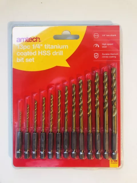 13pc HSS Drill Metal Bits Set Titanium Coated 1/4" Hex Fits Impact Driver