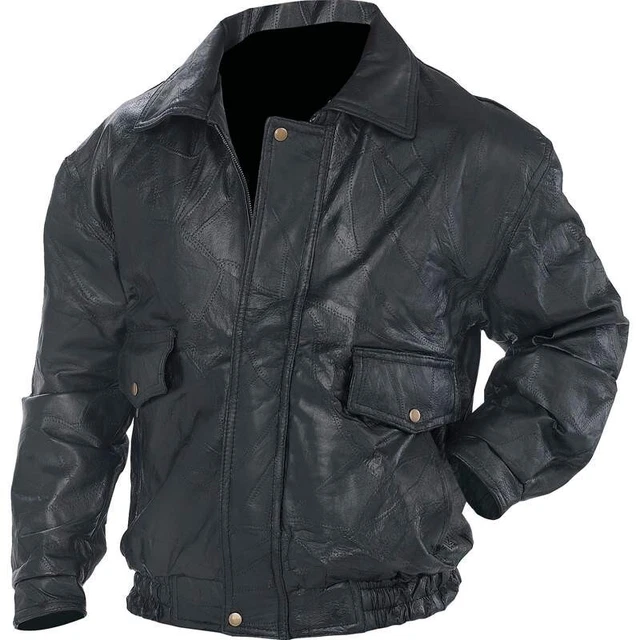BOMBER JACKET Genuine Leather Black Flight Coat Motorcycle Biker Moto Lined Mens