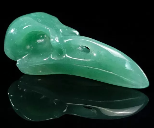 2.5" Realistic Raven Crow Head Skull Green Aventurine Carved Crystal Reiki Decor