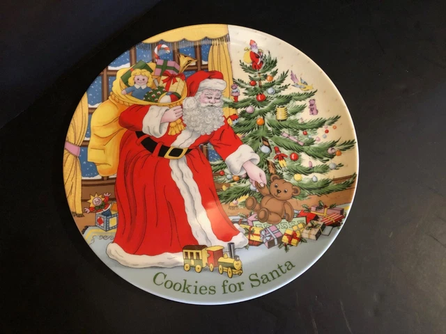 Plato redondo de 9" de árbol de Navidad ""Galletas para Santa"" y caja original