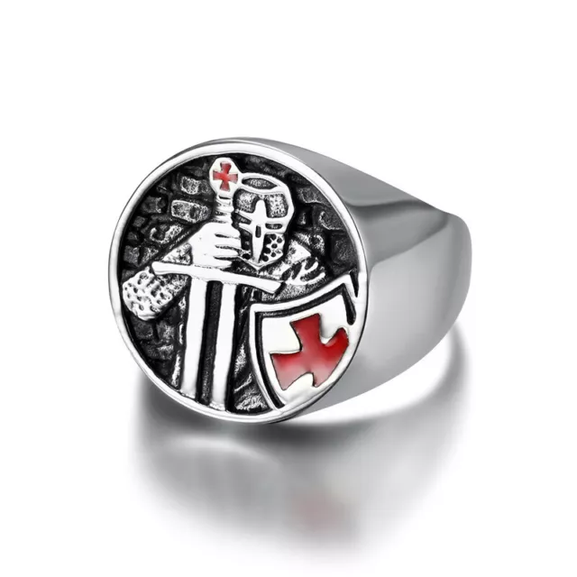 Knights Templar Crusade Warrior Ring Stainless Steel Cross Sword Shield Men Ring