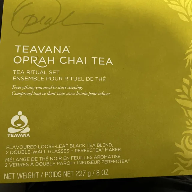 Teavana Oprah Chai Tea Ritual Set 2cup Glasses + Perfectea Maker + 8oz Tea w/tin