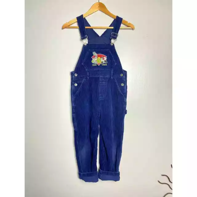 Vintage 90s Looney Tunes Overalls Blue Corduroy Kids 10 Tweety Bugs Bunny