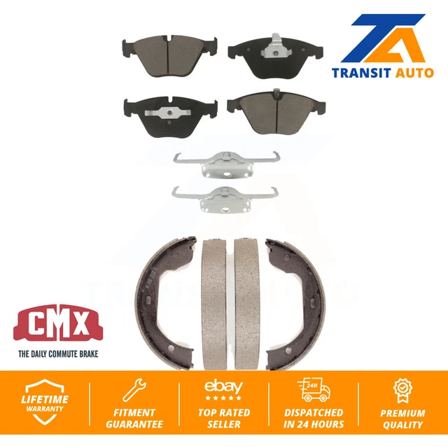 Front Ceramic Brake Pads Rear Parking Shoe Kit For BMW 530i 528i 525i 750Li 650i