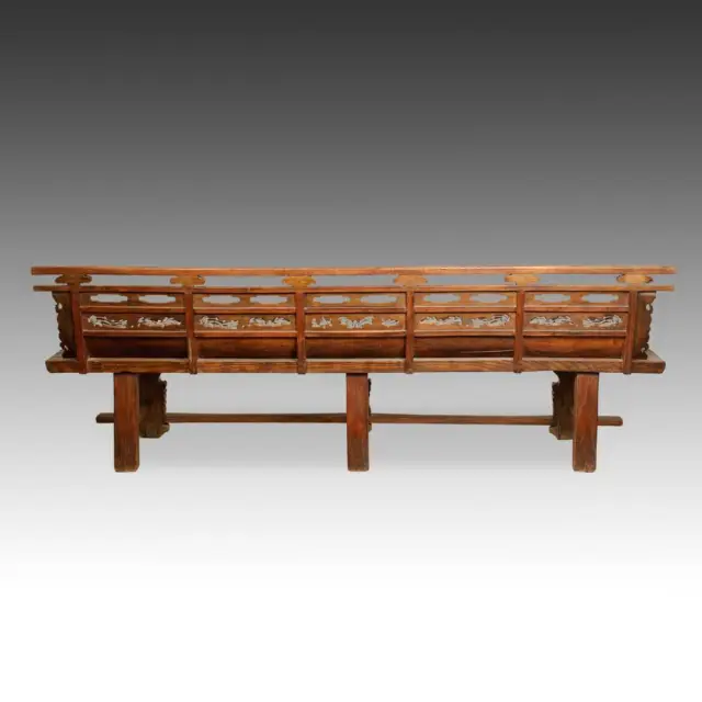 Rare Antique Buddhist Temple Bench Elm Wood Chinese Qing Furniture 19Th C. 2