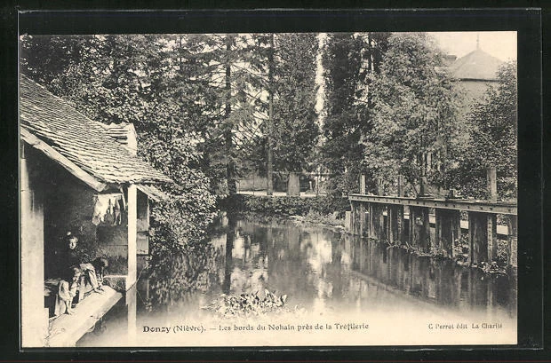 CPA Donzy, Les bords du Nohain près de la Trefilerie