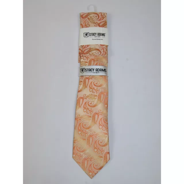 Men's Stacy Adams Tie and Hankie Set Woven Silky Fabric #Stacy110 Cognac