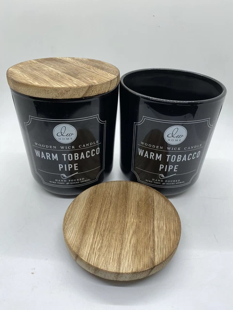 LOTE VACÍO (2) frascos de velas para el hogar DW medianos usados, sin limpiar con algunas tapas de cera y madera