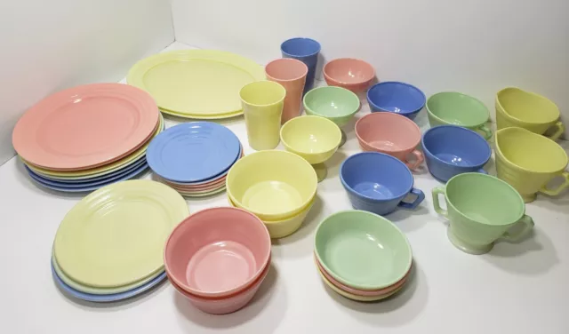 39 pc Hazel Atlas Moderntone Platonite Dinnerware Set Plates Bowls Cups Sherbert