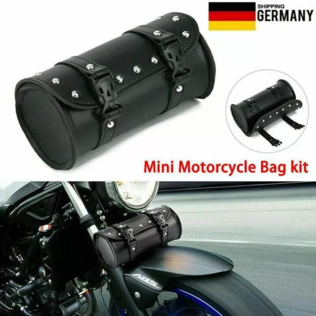 DE Motorrad Toolbag PU Leder Lenker Tasche Rolle Satteltasche Schwarz Für Harley