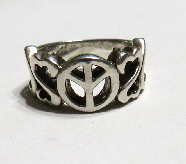 Designer Jane Seymour Sterling Silver Peace Open Heart Ring signed JWBR Sz 5.5