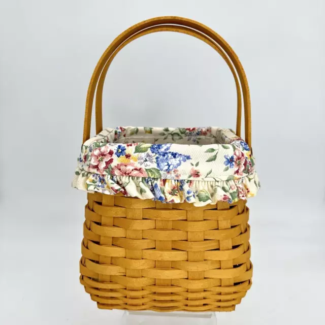2002 Longaberger Double Swing Handles Floral Liner Protector Tiny Tote Basket