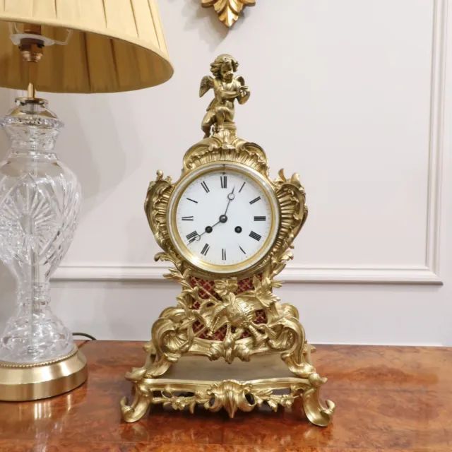 Antique Mantel Clock French Rococo Style Brass and Gilt by Japy Freres Restored