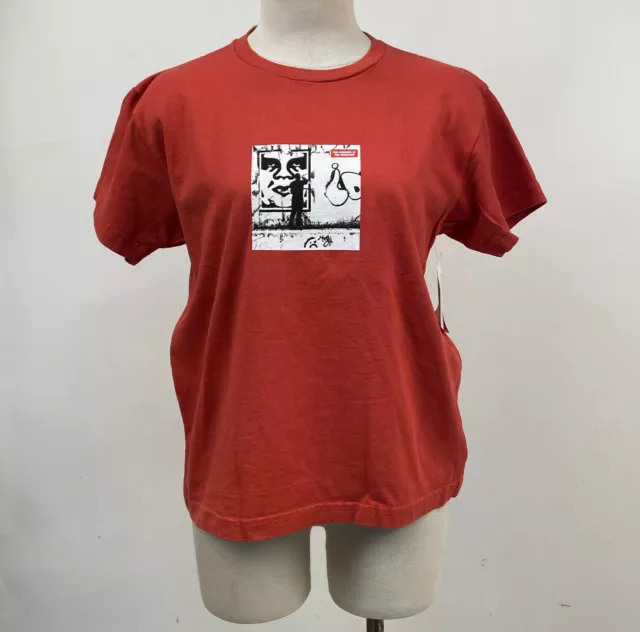 Obey Women's Box T-Shirt The Medium is the Message Paprika Size S NWT Andre