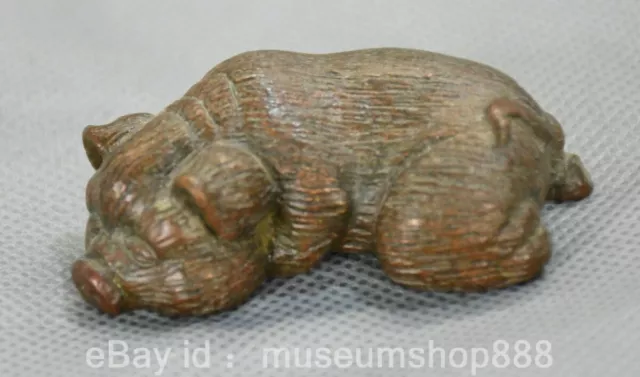 2" Old Chinese Red Bronze Craving Fengshui 12 Zodiac Year Pig Animal Sculpture
