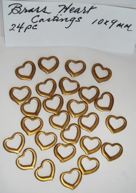 BRASS  HEART CASTINGS  CHARMS DANGLES  DROPS  FINDINGS   10 x 9 mm    24 pc LOTS
