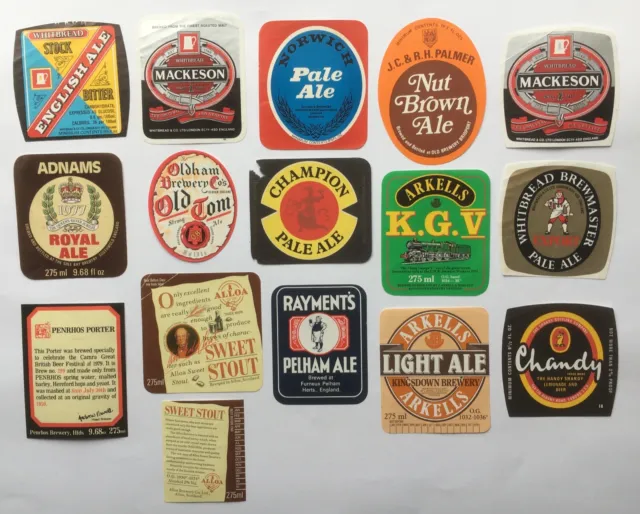 16 Different UK Brewery  Bottle Labels, Vintage .