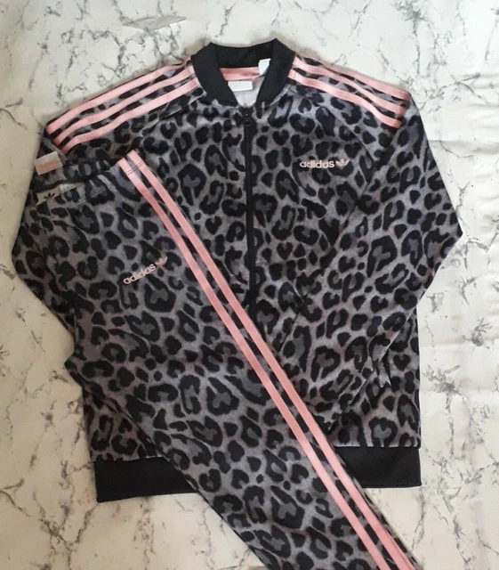 GIRLS ADIDAS TRACKSUIT 11 12 Grey Pink Leopard Print 28.27