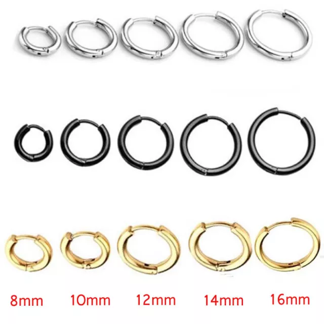 Fashion Men Women Silver Titanium Steel Hinged Hoop Earring Small Round Sleeper