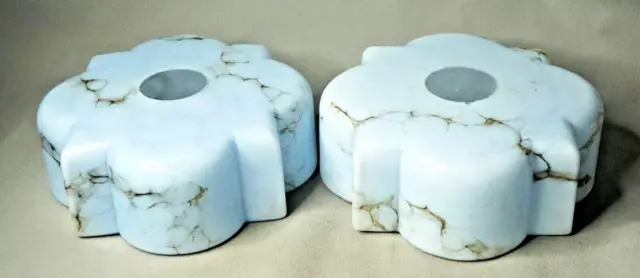 Pair Art Deco Bohemian Loetz Marbled Blue Cased Glass Lamp Shade Slag Flower